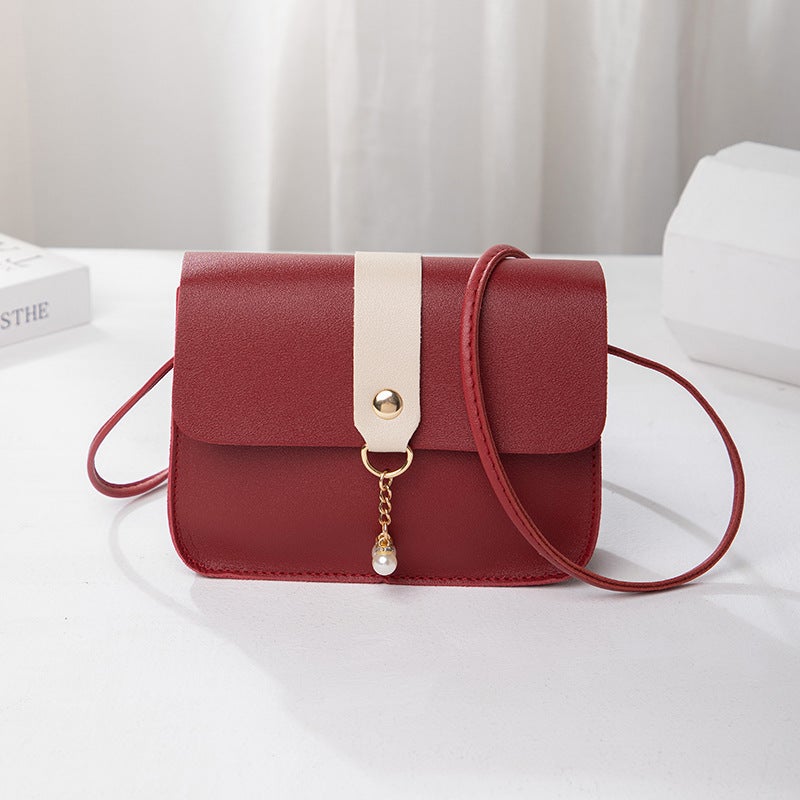 2024 Women'S Small Bag Daily Versatile Women'S Bag Contrast Color Small Square Bag Pearl Pendant Bag Mobile Phone Bag Crossbody Bag - Image 1