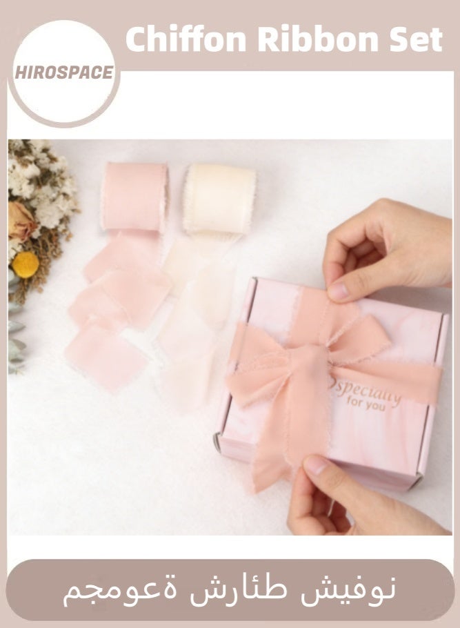 Hirospace Elegant Fringe Chiffon Ribbon Set, Pink & Cream Ribbons, 1.5in * 7yd 3 Pack - For Wedding Decor, Gift Wrapping, Floral Arrangements & DIY - Image 1