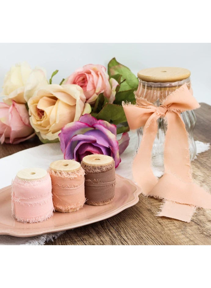 Hirospace Elegant Fringe Chiffon Ribbon Set, Pink & Cream Ribbons, 1.5in * 7yd 3 Pack - For Wedding Decor, Gift Wrapping, Floral Arrangements & DIY - Image 4