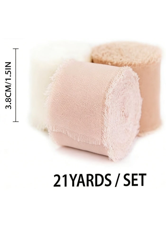 Hirospace Elegant Fringe Chiffon Ribbon Set, Pink & Cream Ribbons, 1.5in * 7yd 3 Pack - For Wedding Decor, Gift Wrapping, Floral Arrangements & DIY - Image 5