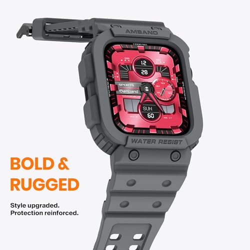 amBand Compatible for Apple Watch Band 45mm 44mm 42mm with Bumper Case, Rugged Men Bands for iWatch SE SE 2 SE 3 Series 9 8 7 6 5 4 3 2 1, Sport Military Protector Drop-proof Shockproof Space Gray - Image 2