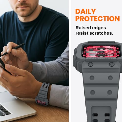 amBand Compatible for Apple Watch Band 45mm 44mm 42mm with Bumper Case, Rugged Men Bands for iWatch SE SE 2 SE 3 Series 9 8 7 6 5 4 3 2 1, Sport Military Protector Drop-proof Shockproof Space Gray - Image 3