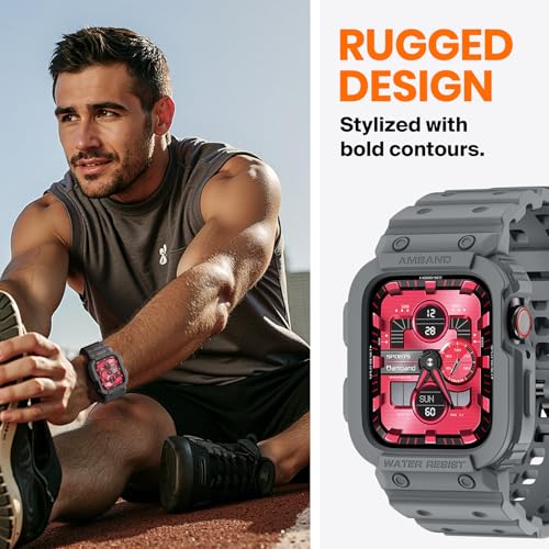 amBand Compatible for Apple Watch Band 45mm 44mm 42mm with Bumper Case, Rugged Men Bands for iWatch SE SE 2 SE 3 Series 9 8 7 6 5 4 3 2 1, Sport Military Protector Drop-proof Shockproof Space Gray - Image 4