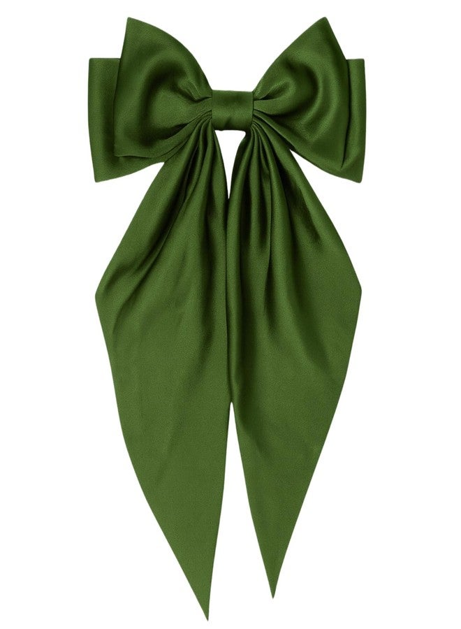 RedChimes 2 Pcs Large Ribbon Hair Bow Clips with Long Tail Bowknot Barrettes Featuring Durable Satin Ribbon and Metal Clips Stylish Hair Accessories for Women & Girls (Olive Green & Teal Green) - Image 5