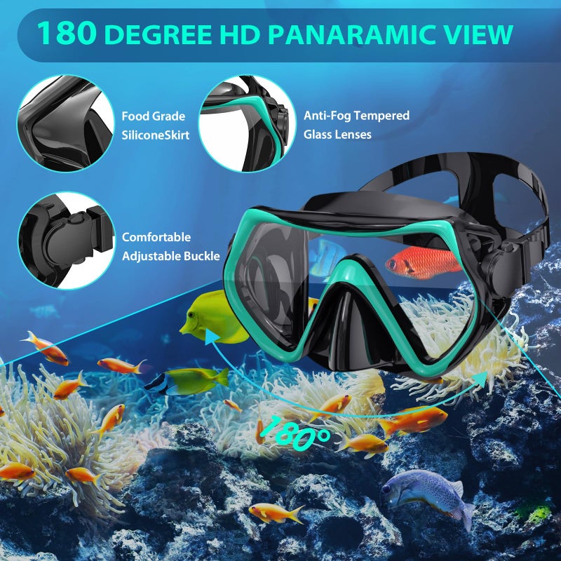 wutrye Snorkeling Gear for Adults, Mask Fin Snorkel Set, Dry Top Snorkel, Snorkeling Kit Travel Diving Package, Panoramic View Anti-Fog Anti-Leak - Image 2