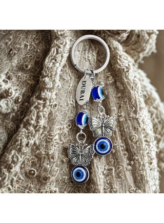 Stylist 2 Butterfly  Blue  Eye Keychain 3pcs designed to offer protection and elegance. Perfect for daily use, gifting, or adding a cultural touch to your accessories - view 2