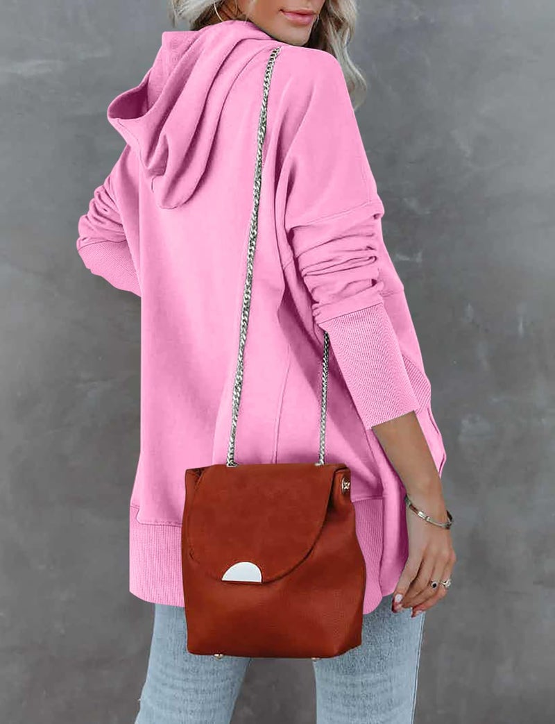 onlypuff Pullover Hoodies for Women V Neck Sweatshirt Button up Juniors Hooded Sweatshirt Long Sleeve Winter Top Pink M - Image 5