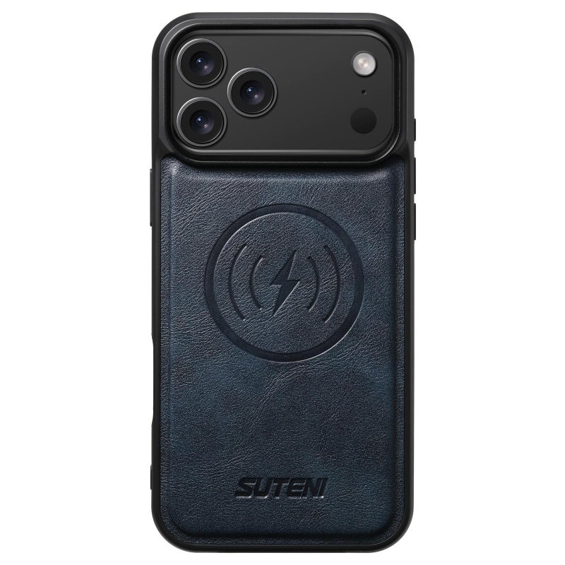 Suteni For Iphone 17 Pro Max G5 Cowhide Leather Magsafe Magnetic Phone Case(Blue) - Image 1