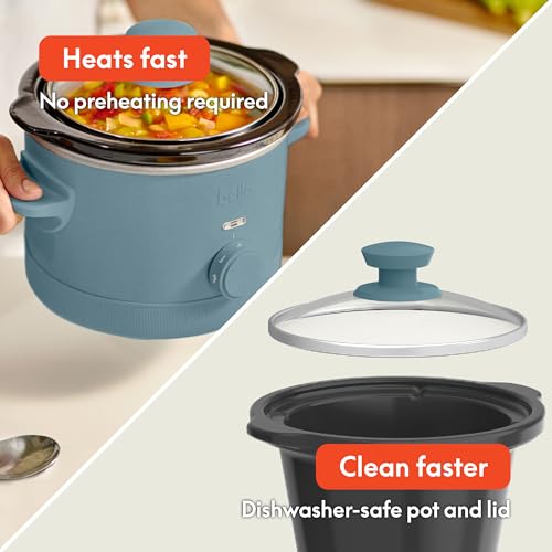 bella 1.5 Qt Slow Cooker with 3 Heat Manual Control, Ceramic Nonstick Coating, Dishwasher Safe Stoneware Pot and Tempered Glass Lid, Tangle Free Cord Wrap & Cool Touch Handles, Surf - Image 3