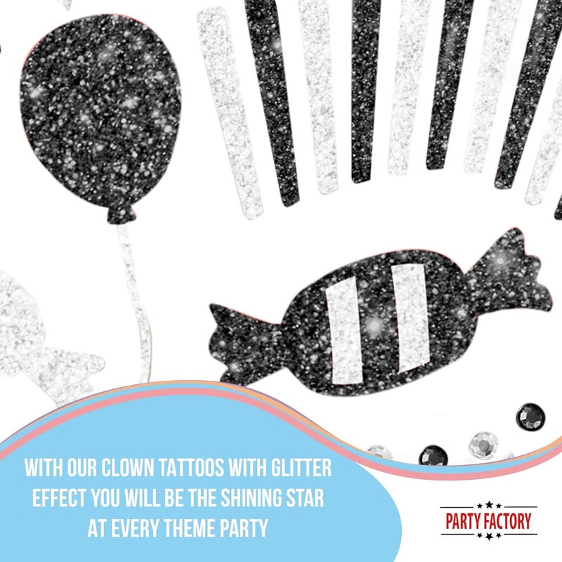 Party Factory KSA local stock Face Tattoo Black/White Clown, Temporary Glitter Face Tattoo for Theme Party, Halloween & Carnival, Children & Adults Workday cycle fulfillment - Image 5