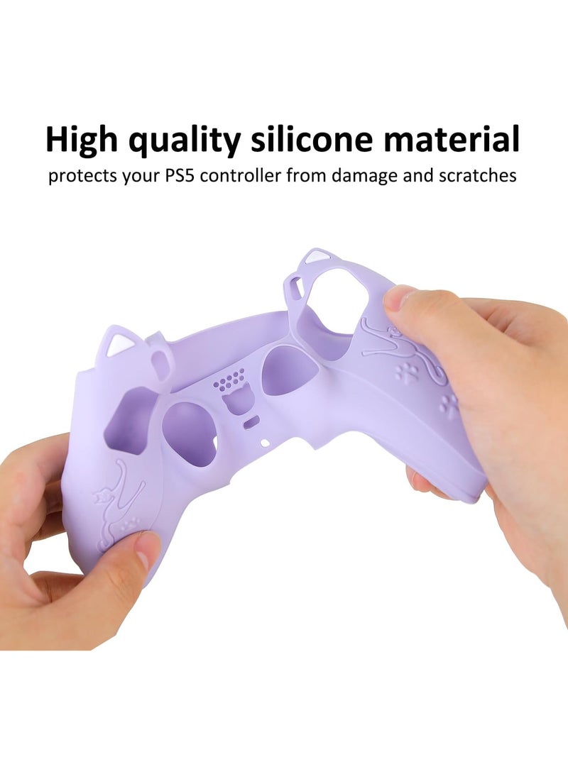 Kiboule Cute Cat Paw PS5 Controller Skin Set,Anti-Slip Silicone Protective Cover Skin Case for PS5 Wireless Controller with 2 Thumb Grip Caps and 1 Sticker - Purple - Image 4