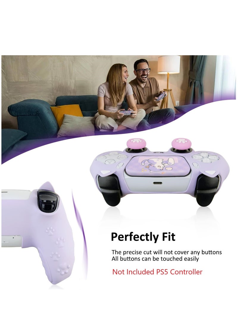 Kiboule Cute Cat Paw PS5 Controller Skin Set,Anti-Slip Silicone Protective Cover Skin Case for PS5 Wireless Controller with 2 Thumb Grip Caps and 1 Sticker - Purple - Image 2