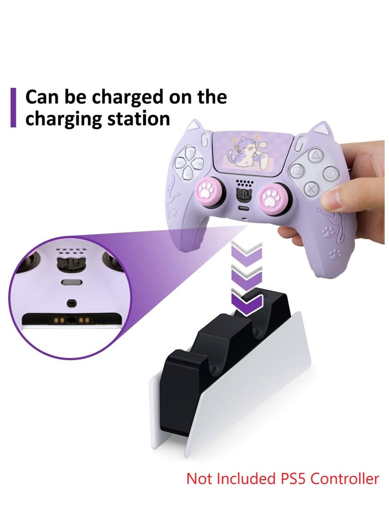 Kiboule Cute Cat Paw PS5 Controller Skin Set,Anti-Slip Silicone Protective Cover Skin Case for PS5 Wireless Controller with 2 Thumb Grip Caps and 1 Sticker - Purple - Image 3