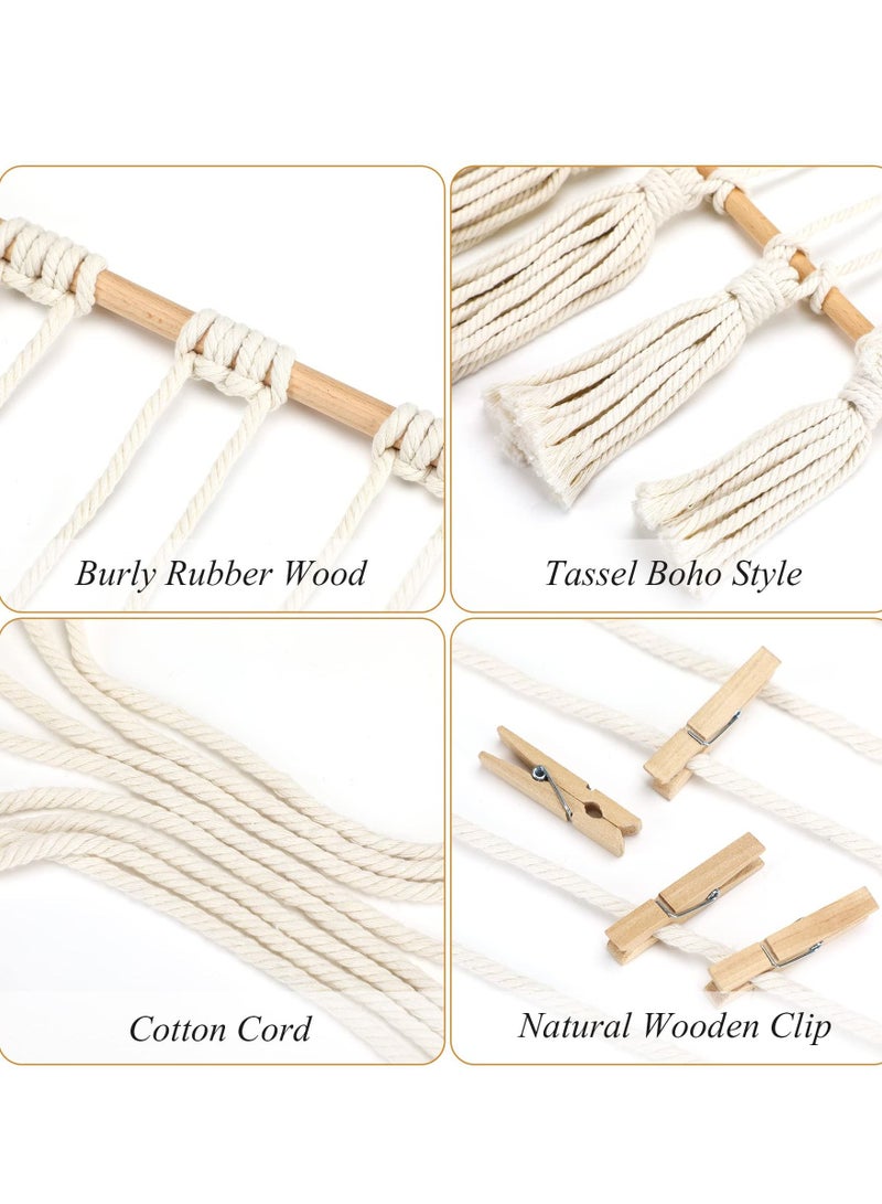 SYOSI Hanging Photo Display Wall Decor Macrame Wall Hanging Bedroom Decor Home Office Decor Wall Art Teen Girl Room Decor with 30 Wood Clips Gift for Birthday Holiday Party  - Image 5