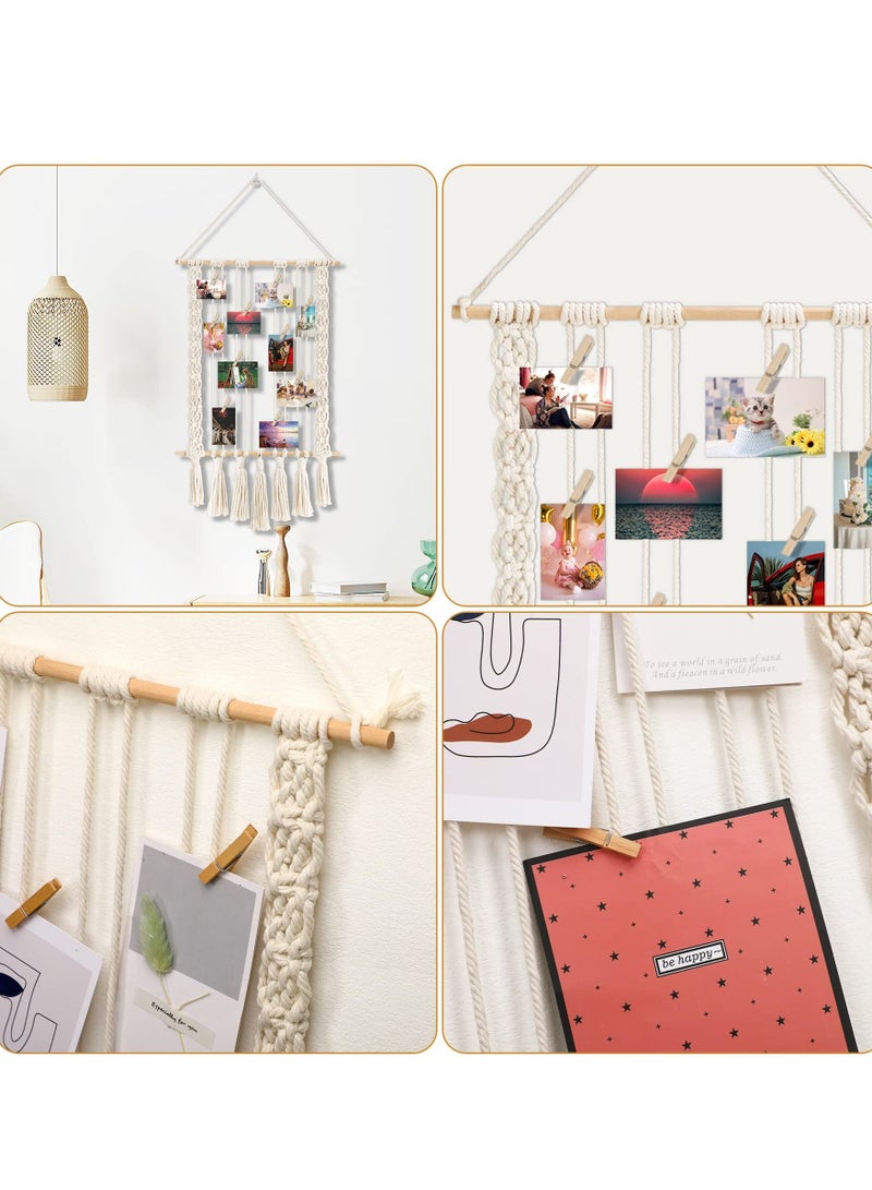 SYOSI Hanging Photo Display Wall Decor Macrame Wall Hanging Bedroom Decor Home Office Decor Wall Art Teen Girl Room Decor with 30 Wood Clips Gift for Birthday Holiday Party  - Image 3