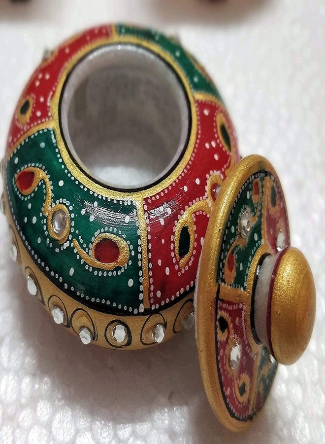 Srajan Marble Kumkum Box|Marble Decorative Box Sindoor Dibbi|All Purpose Box|Marble Sindoor Dani with Meenakari Work, Makarskranti gift item, Multicolor - Image 2