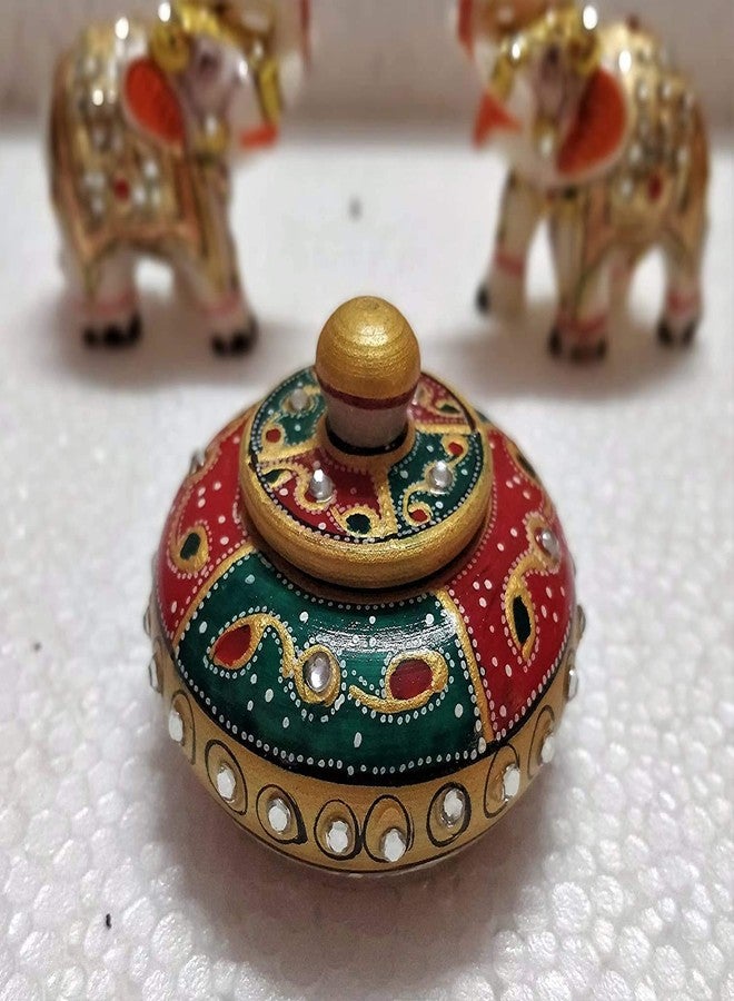 Srajan Marble Kumkum Box|Marble Decorative Box Sindoor Dibbi|All Purpose Box|Marble Sindoor Dani with Meenakari Work, Makarskranti gift item, Multicolor - Image 3