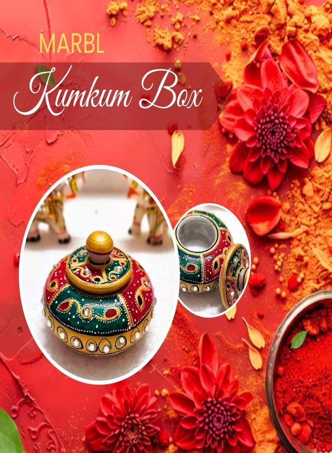Srajan Marble Kumkum Box|Marble Decorative Box Sindoor Dibbi|All Purpose Box|Marble Sindoor Dani with Meenakari Work, Makarskranti gift item, Multicolor - Image 4