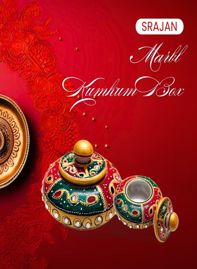 Srajan Marble Kumkum Box|Marble Decorative Box Sindoor Dibbi|All Purpose Box|Marble Sindoor Dani with Meenakari Work, Makarskranti gift item, Multicolor - Image 5