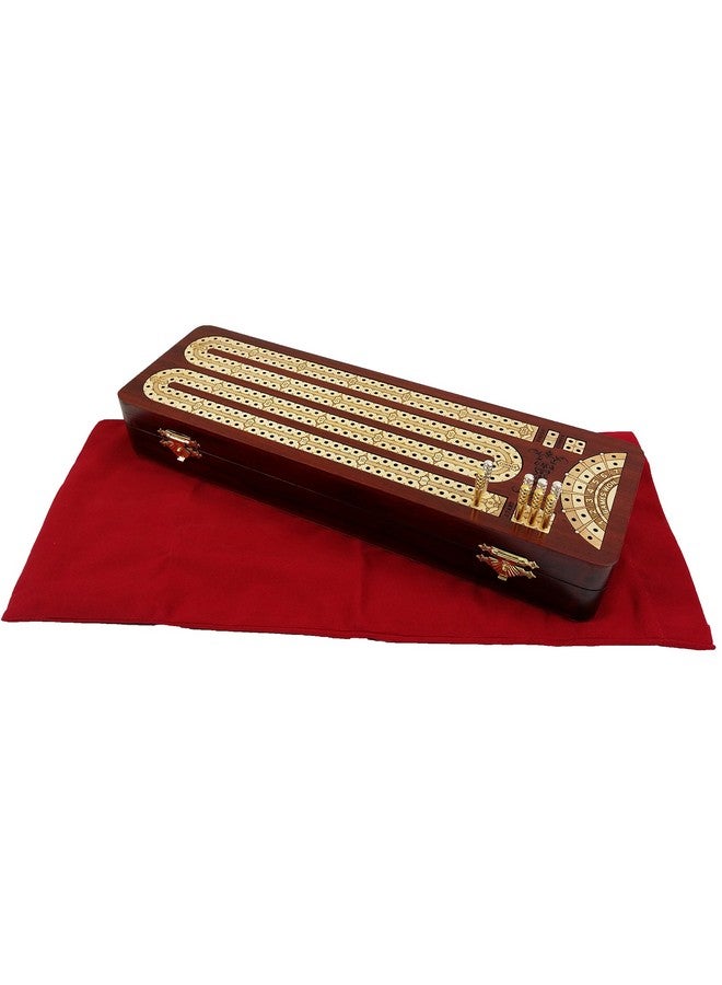 House of Cribbage 12 1/2" 2 Track Continuous Cribbage Board W/Card Storage Maple Tracks on Bloodwood Corner & Games Won - Image 3