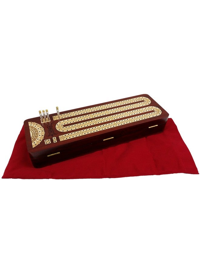 House of Cribbage 12 1/2" 2 Track Continuous Cribbage Board W/Card Storage Maple Tracks on Bloodwood Corner & Games Won - Image 4