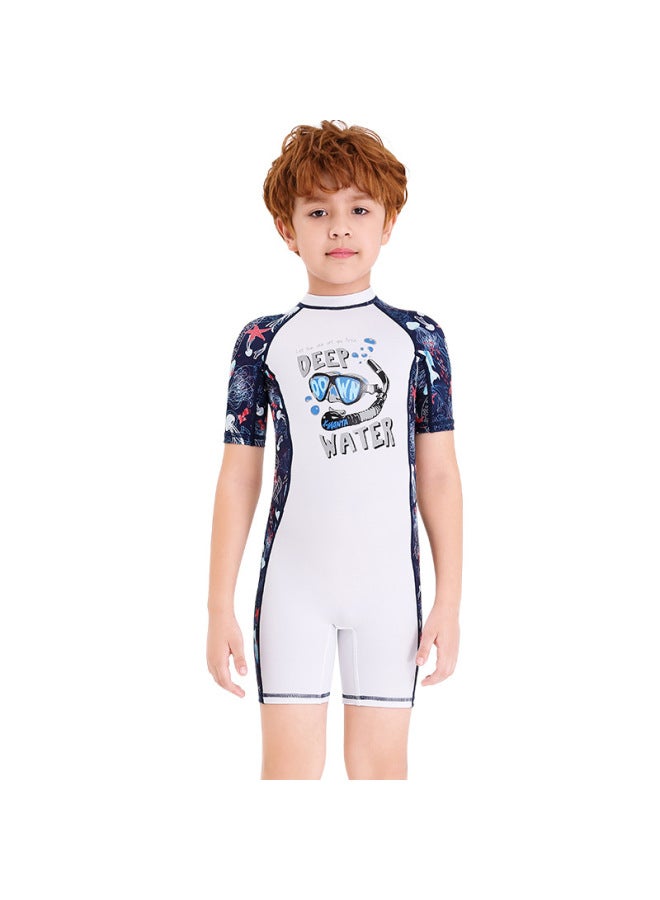 Summer New Children's Swimsuit Women's Short-sleeved One-piece Swimsuit Men's Sunscreen Quick-drying Hot Spring Swimsuit For Children