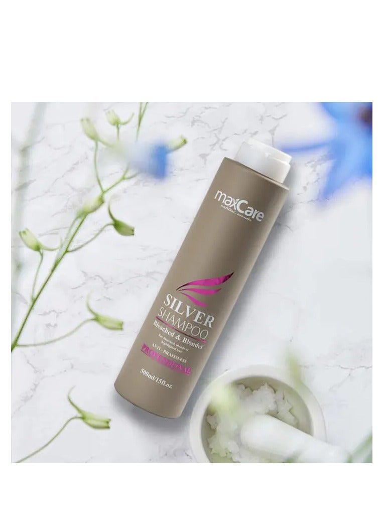 MaxCare Anti-Brass Silver Shampoo 500ml – Professional Formula for Blonde & Silver Hair Maintenance - Image 2
