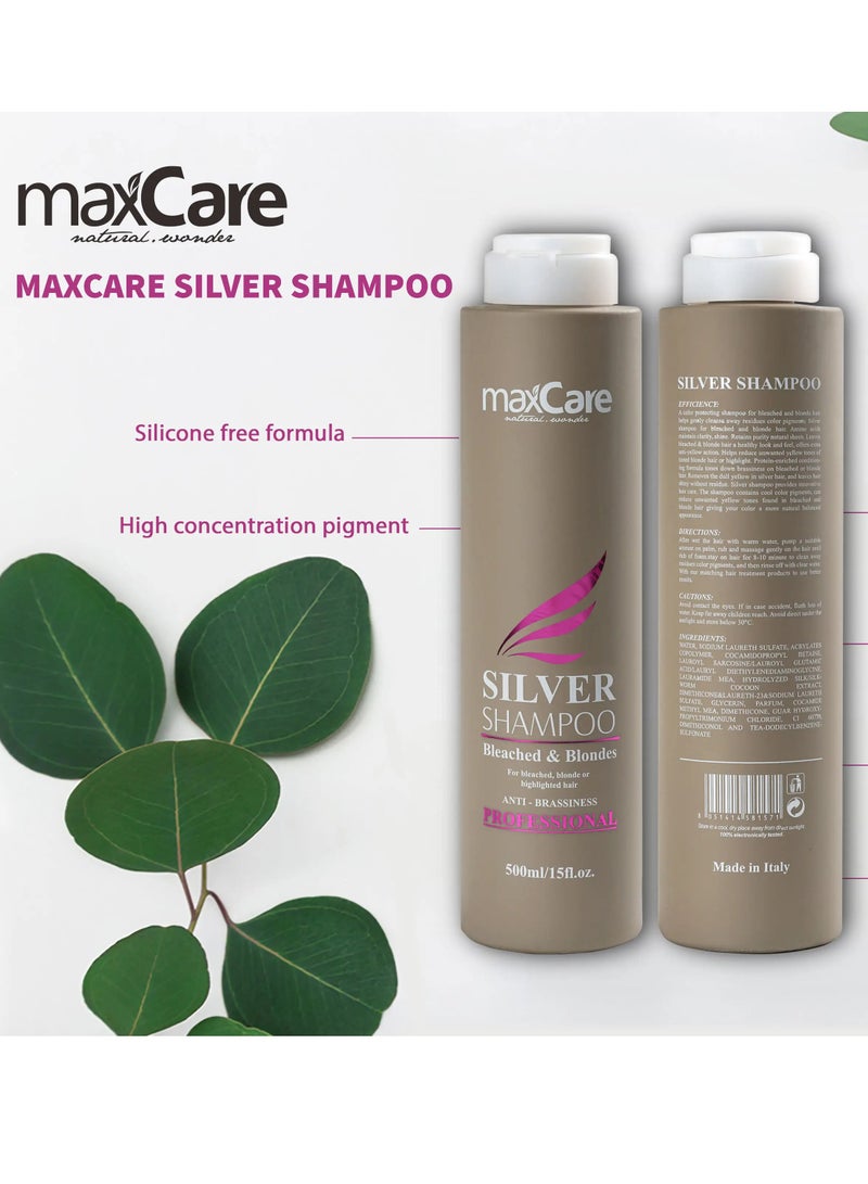 MaxCare Anti-Brass Silver Shampoo 500ml – Professional Formula for Blonde & Silver Hair Maintenance - Image 3