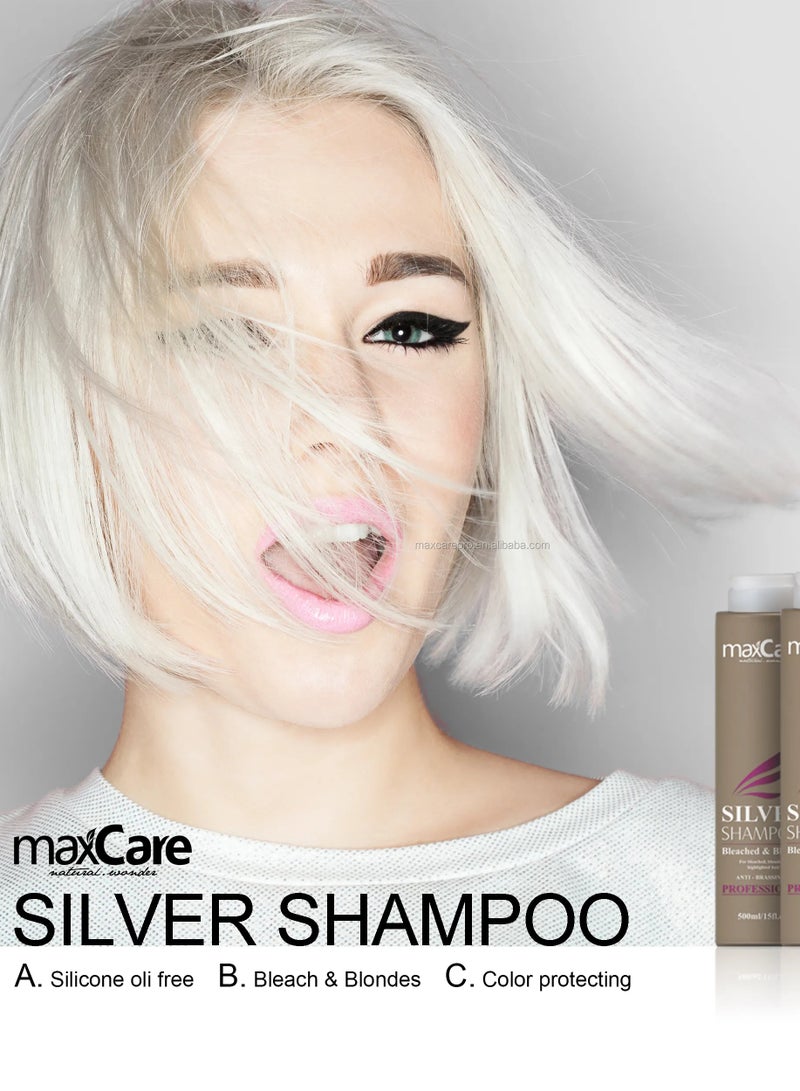 MaxCare Anti-Brass Silver Shampoo 500ml – Professional Formula for Blonde & Silver Hair Maintenance - Image 4