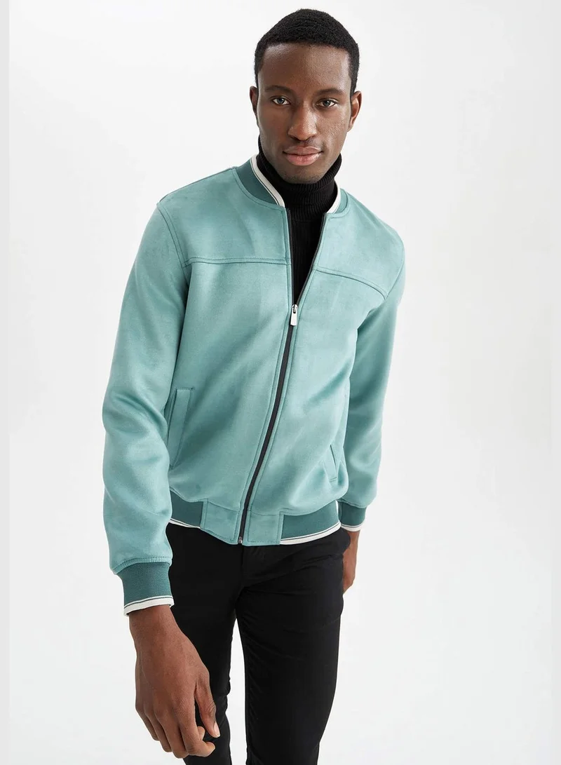 DeFacto Slim Fit Long Sleeve Suede Bomber Jacket