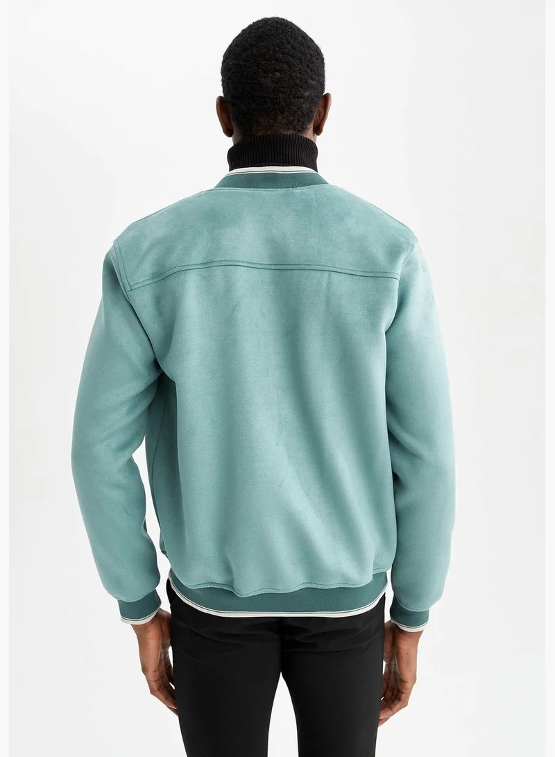 DeFacto Slim Fit Long Sleeve Suede Bomber Jacket