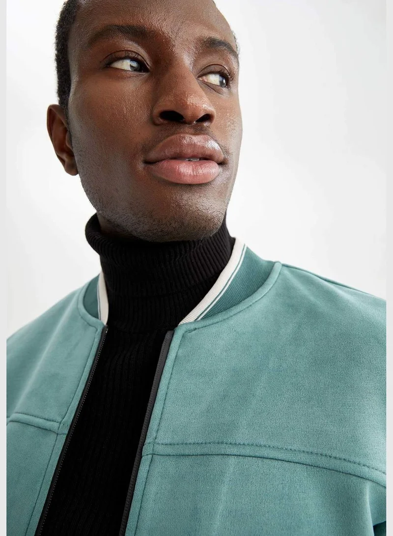 DeFacto Slim Fit Long Sleeve Suede Bomber Jacket