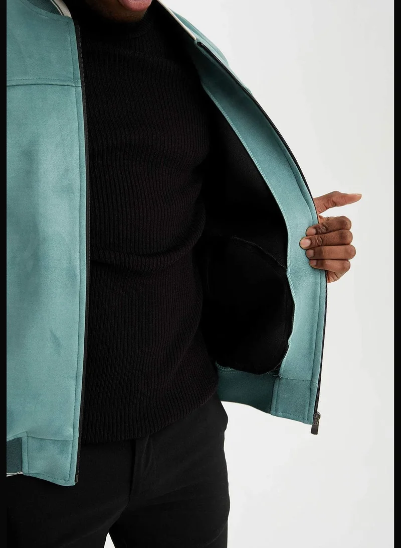 DeFacto Slim Fit Long Sleeve Suede Bomber Jacket