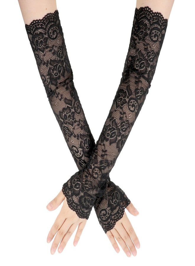 Gtziqa Fingerless Black Lace Gloves for Women Elbow Length Lace Arm Sleeves Elegant Long Floral Laces Fingerless Gloves for Dance Tea Party Christmas Cosplay 20s Accessories Evening Wedding Dinner Gift - Image 1