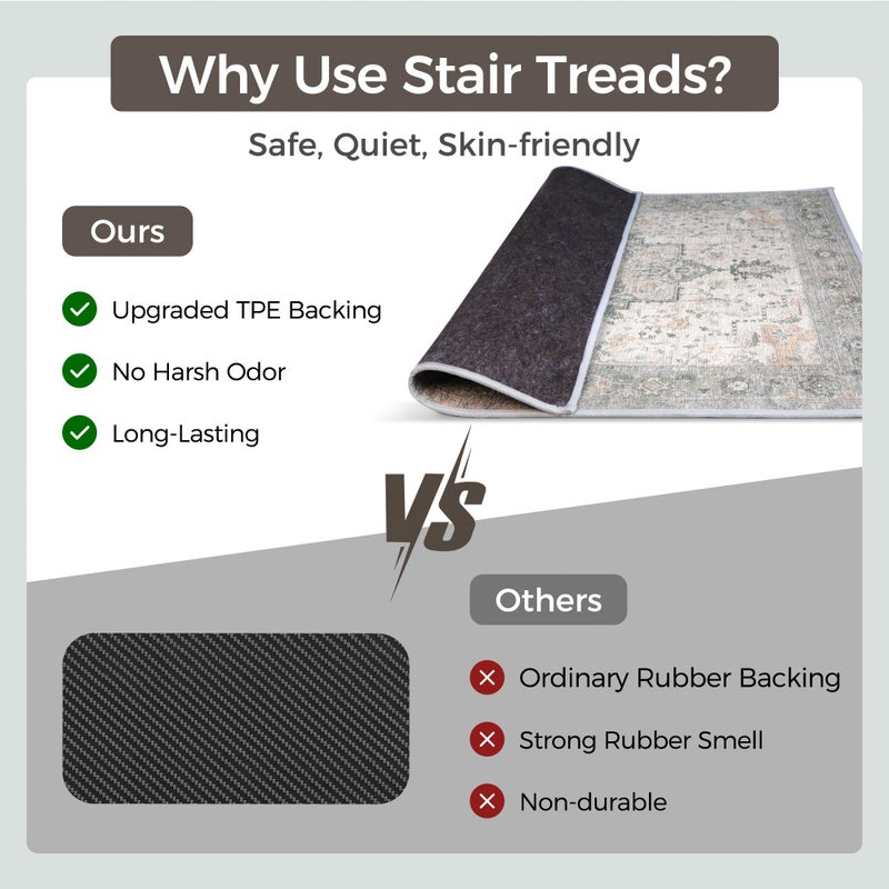 sarben Non Slip Stair Treads for Wooden Steps 1PCS - 30"x30" Indoor Safety Carpet, Edging Mats with TPE Adhesive Backing, Pet and Elderly Friendly Stair Rugs (Taupe) - Image 5