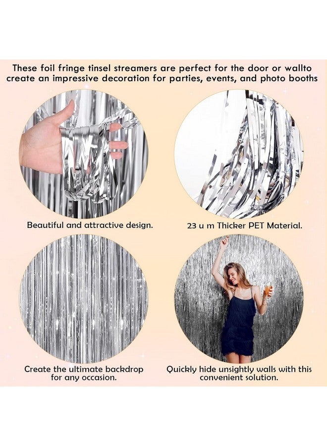 FI - FLICK IN SilverTinsel Foil Fringe Backdrop Curtain, Streamer Backdrop Curtains, Streamers Birthday Party Decorations, Tinsel Curtain for Parties, Photo Booth Backdrops (Pack of 2) - Image 5
