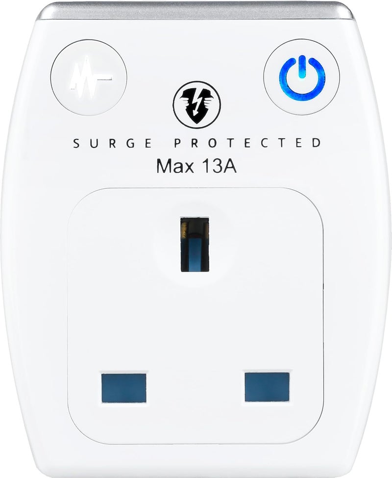 ماستربلاج Masterplug محول طاقة محمي من التيار الزائد بمقبس واحد مع نقطتي شحن USB - أبيض لامع، محول مقبس 3 مقابس، موسع مقبس 3 سنون للمنزل، المكتب، المطبخ - Image 2