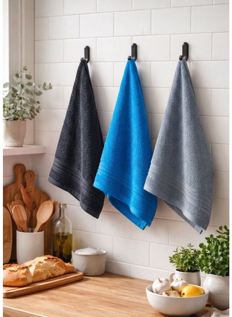 toãlla 3-piece kitchen towel set, black - grey- turquoise , fluffy, highly absorbent, size 50*50 cm, 100% cotton, practical and easy to clean. - Image 3