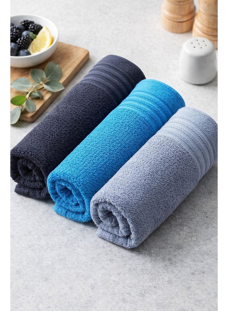 toãlla 3-piece kitchen towel set, black - grey- turquoise , fluffy, highly absorbent, size 50*50 cm, 100% cotton, practical and easy to clean. - Image 2