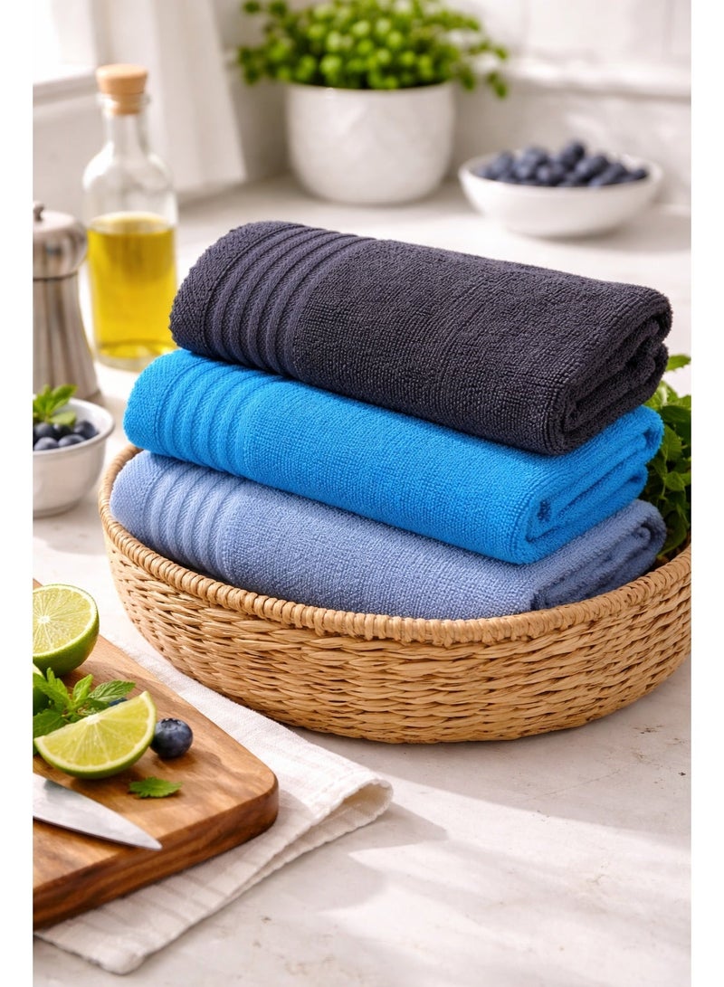 toãlla 3-piece kitchen towel set, black - grey- turquoise , fluffy, highly absorbent, size 50*50 cm, 100% cotton, practical and easy to clean. - Image 1