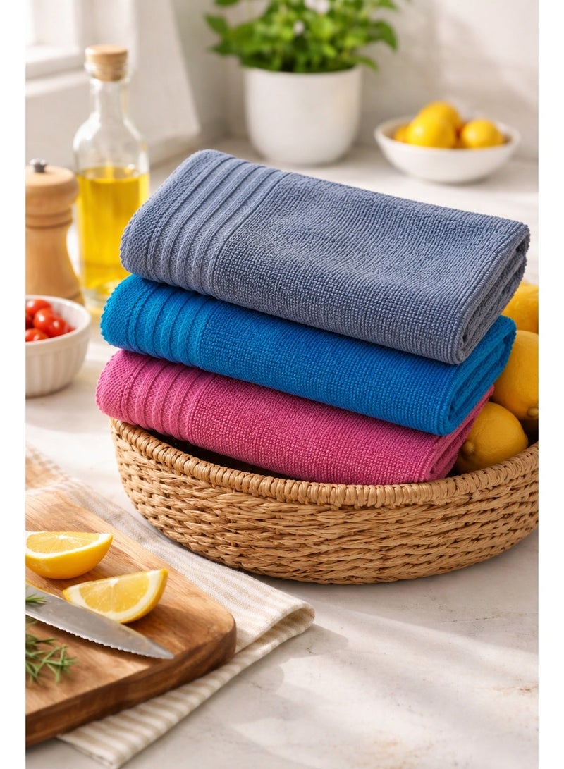 toãlla 3-piece kitchen towel set, black - grey- turquoise , fluffy, highly absorbent, size 50*50 cm, 100% cotton, practical and easy to clean. - Image 1