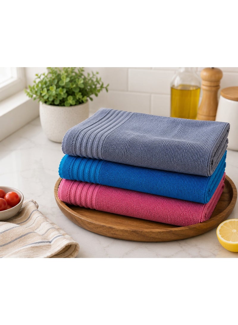 toãlla 3-piece kitchen towel set, black - grey- turquoise , fluffy, highly absorbent, size 50*50 cm, 100% cotton, practical and easy to clean. - Image 3