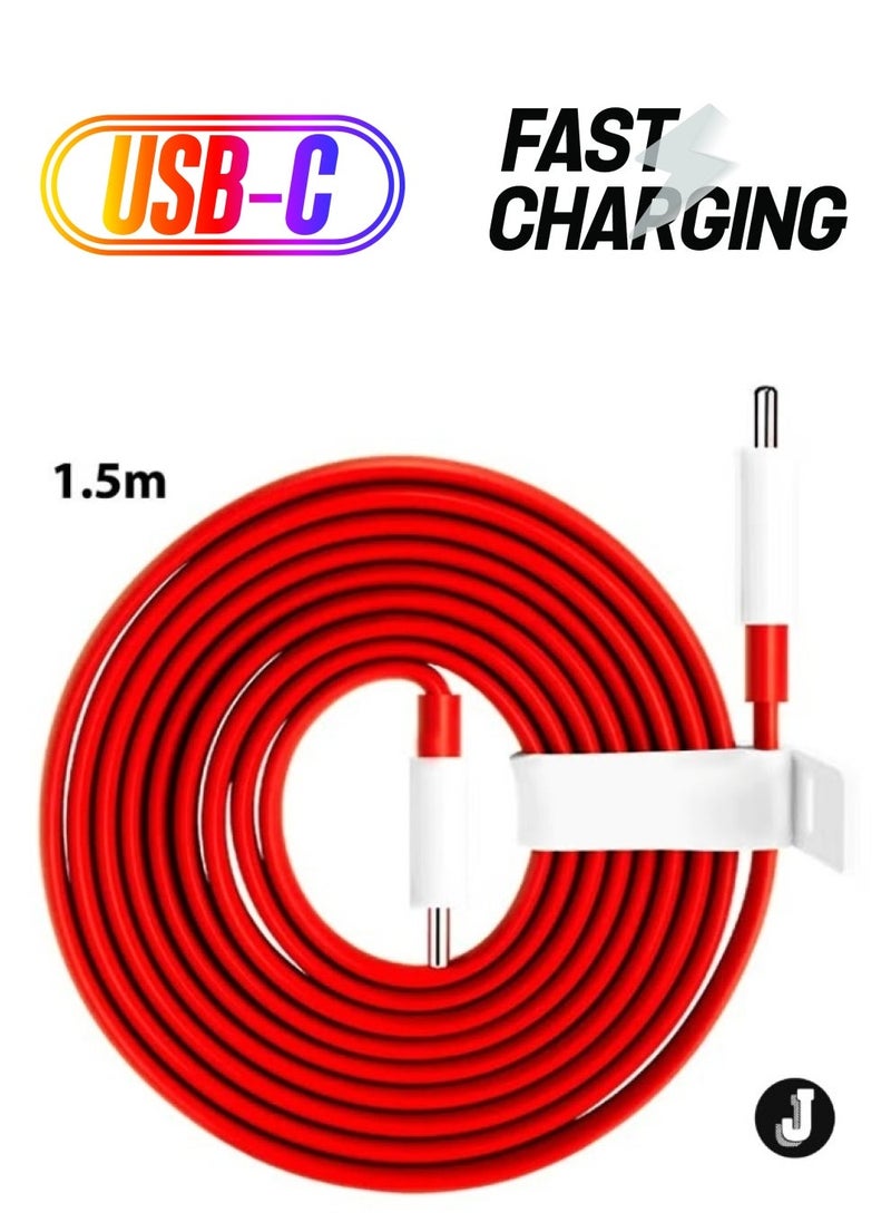 JAJEEK "Original Type-C Warp Charging Cable – Quick Charge PD, Dash Charging, Type-C to Type-C, 1.5M Red" - Image 1