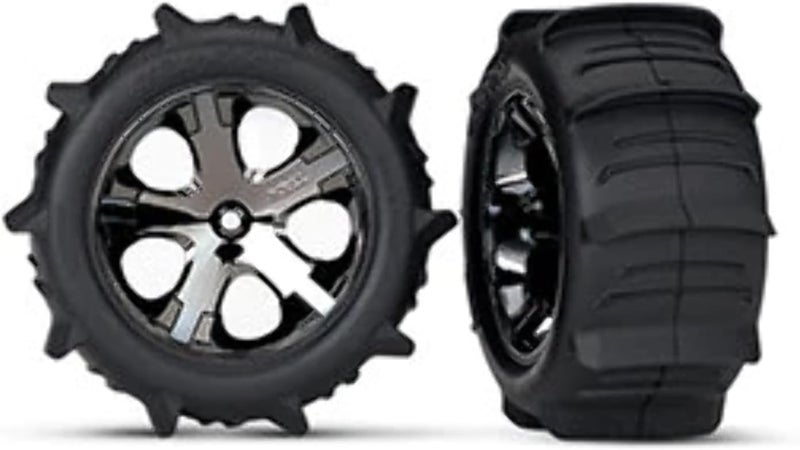 Traxxas 2.8" Pre-Mounted Paddle Tires with All-Star Nitro Rear Wheels, Black, Set of 2 - Image 2