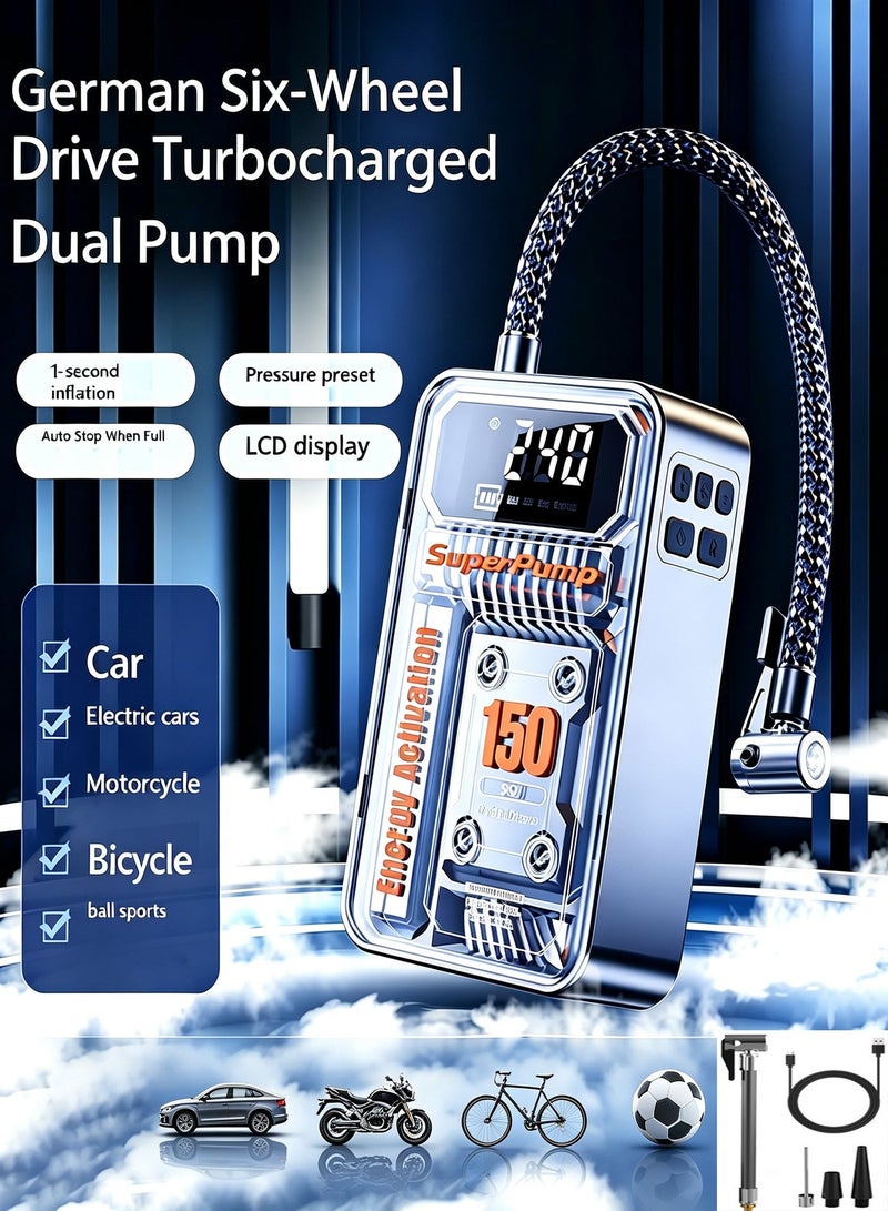 SUITU Portable tyre inflator, tyre inflator with LCD display, suitable for car tyres, motorbikes and bicycles - Image 1