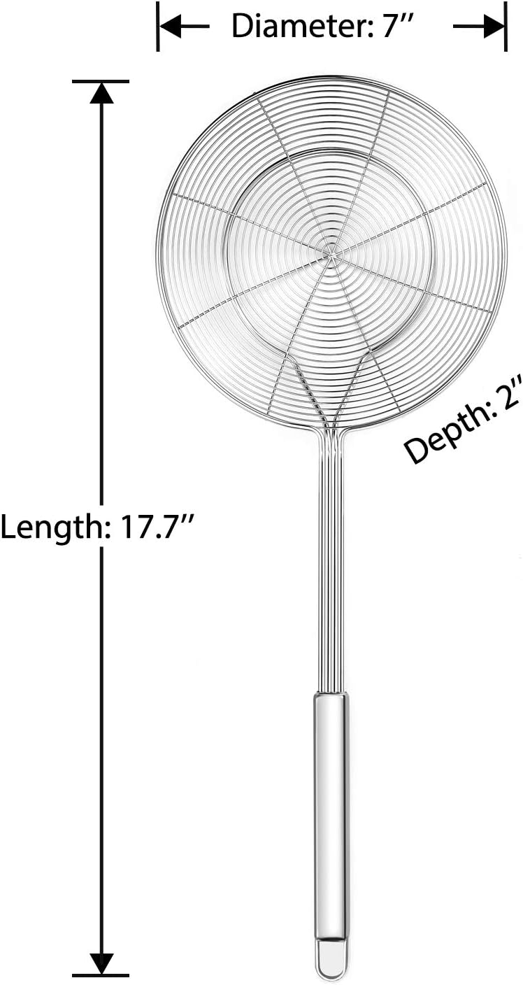 Hiware Solid Stainless Steel Spider Strainer Skimmer Ladle, Kitchen Utensils Wire Strainer Pasta Strainer Spoon, 7 Inch - Image 2
