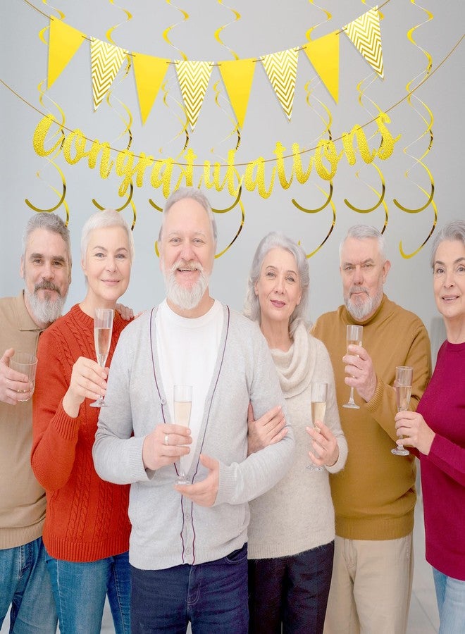 Styquenzer Congratulations Banner, Glitter Congratulations Decorations Triangle Flag Banner with 8 Pcs Hanging Swirls for Graduation, Wedding, Retirement, Anniversary, Birthday Party Decoration - Image 4