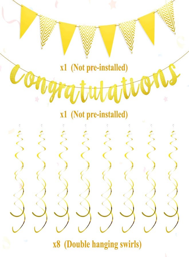 Styquenzer Congratulations Banner, Glitter Congratulations Decorations Triangle Flag Banner with 8 Pcs Hanging Swirls for Graduation, Wedding, Retirement, Anniversary, Birthday Party Decoration - Image 2