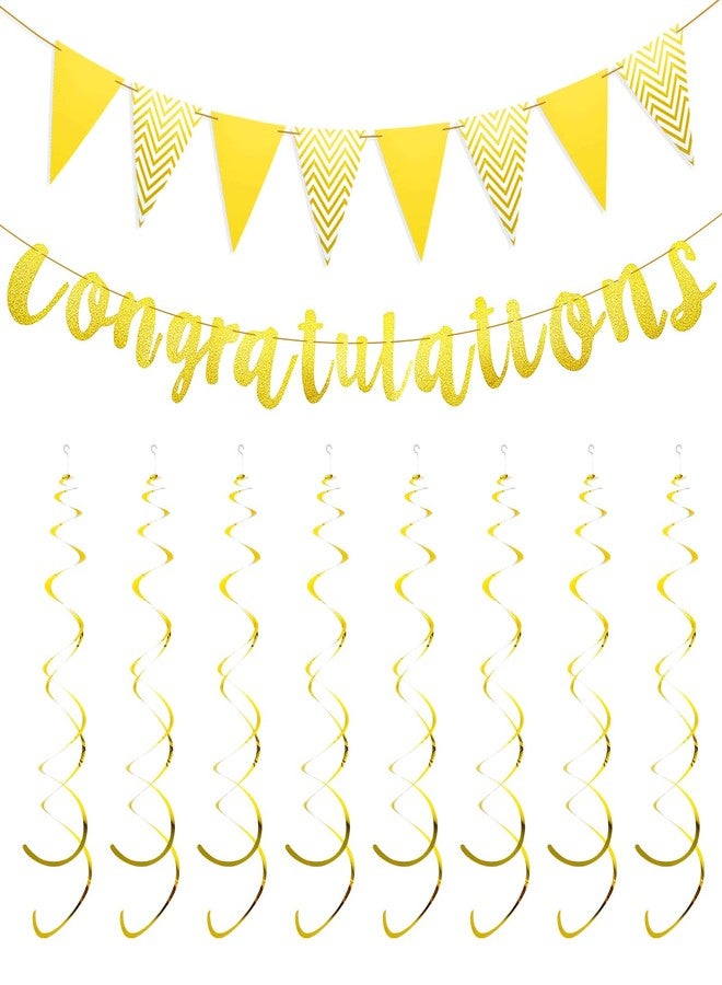 Styquenzer Congratulations Banner, Glitter Congratulations Decorations Triangle Flag Banner with 8 Pcs Hanging Swirls for Graduation, Wedding, Retirement, Anniversary, Birthday Party Decoration - Image 1