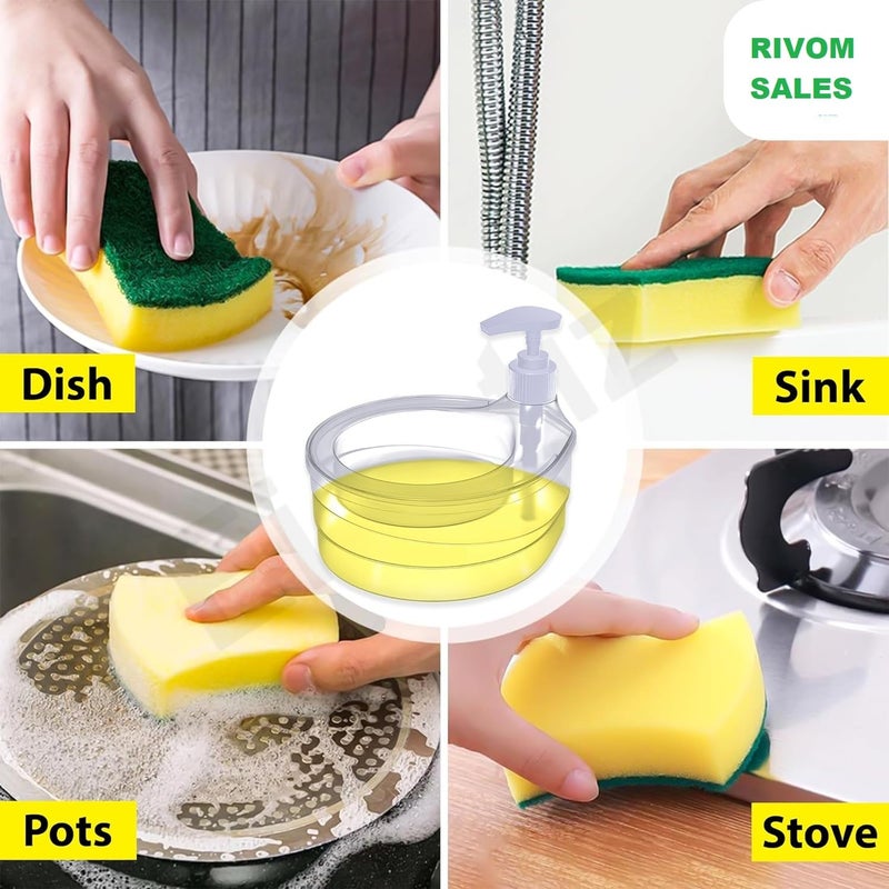RIVIOX 2 in 1 Liquid Soap Dispenser with Pump and Sponge Soap Scrubber Holder Multifunctional Dishwashing Container Manual Sink Dish Washing - Image 2
